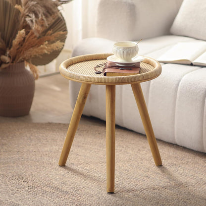 Small Side Table, Rattan round Coffee Table, Boho Circle Side Tables End Table for Living Room, Mid Century Accent Table for Bedroom Balcony