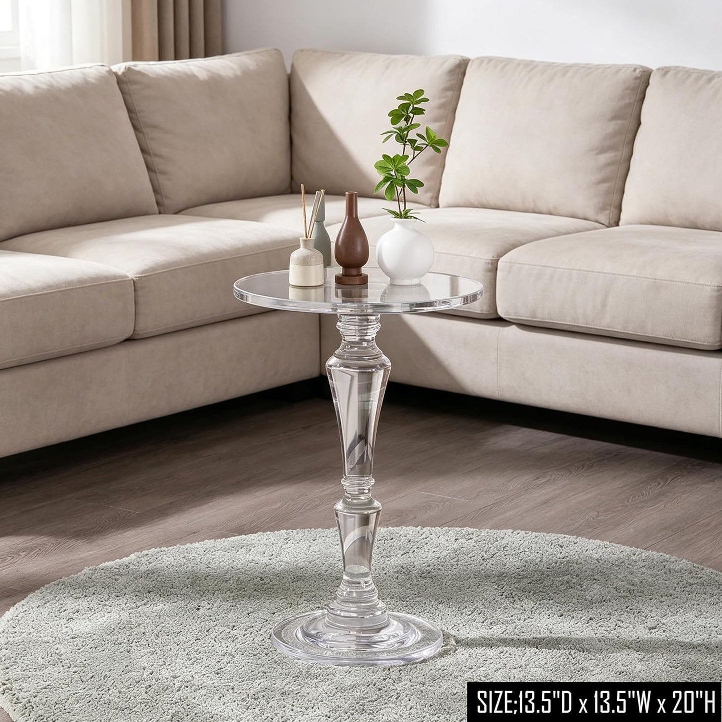Furniture Acrylic Side Table, Acrylic End Table for Drinking Food,Clear Modern Small Tables for Living Room Bedroom Lobby,13.5''X13.5''X20'' High,9.48Lbs