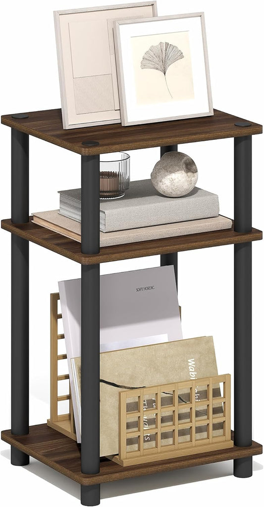 Turn-N-Tube Side Table, 3-Tier End Table, Night Stand, Bedside Table, for Living Room, Bedroom, Brown Walnut