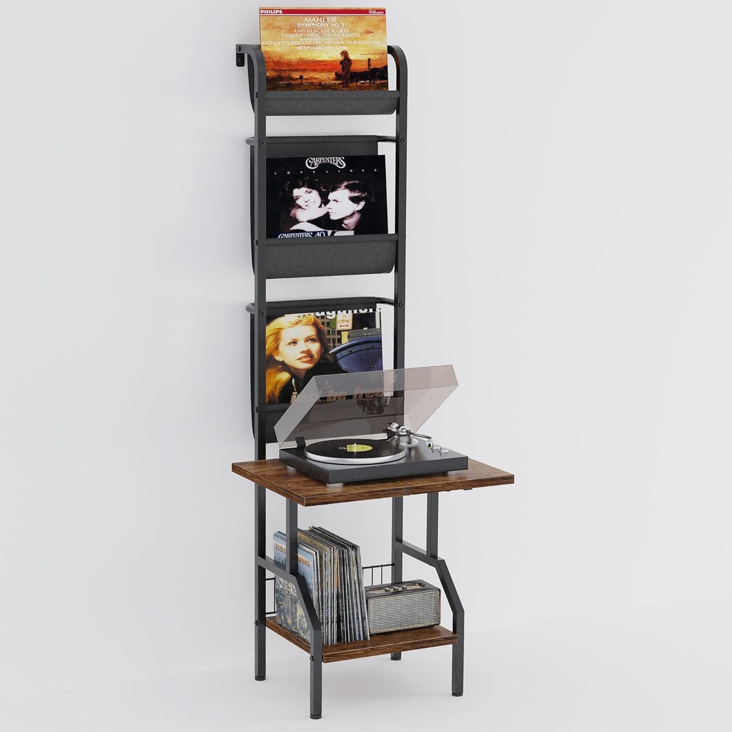 Record Player Stand with Vinyl Storage, Record Player Table Holds up to 200 Albums, 5-Tier Turntable Stand for Living Room, Rustic Brown