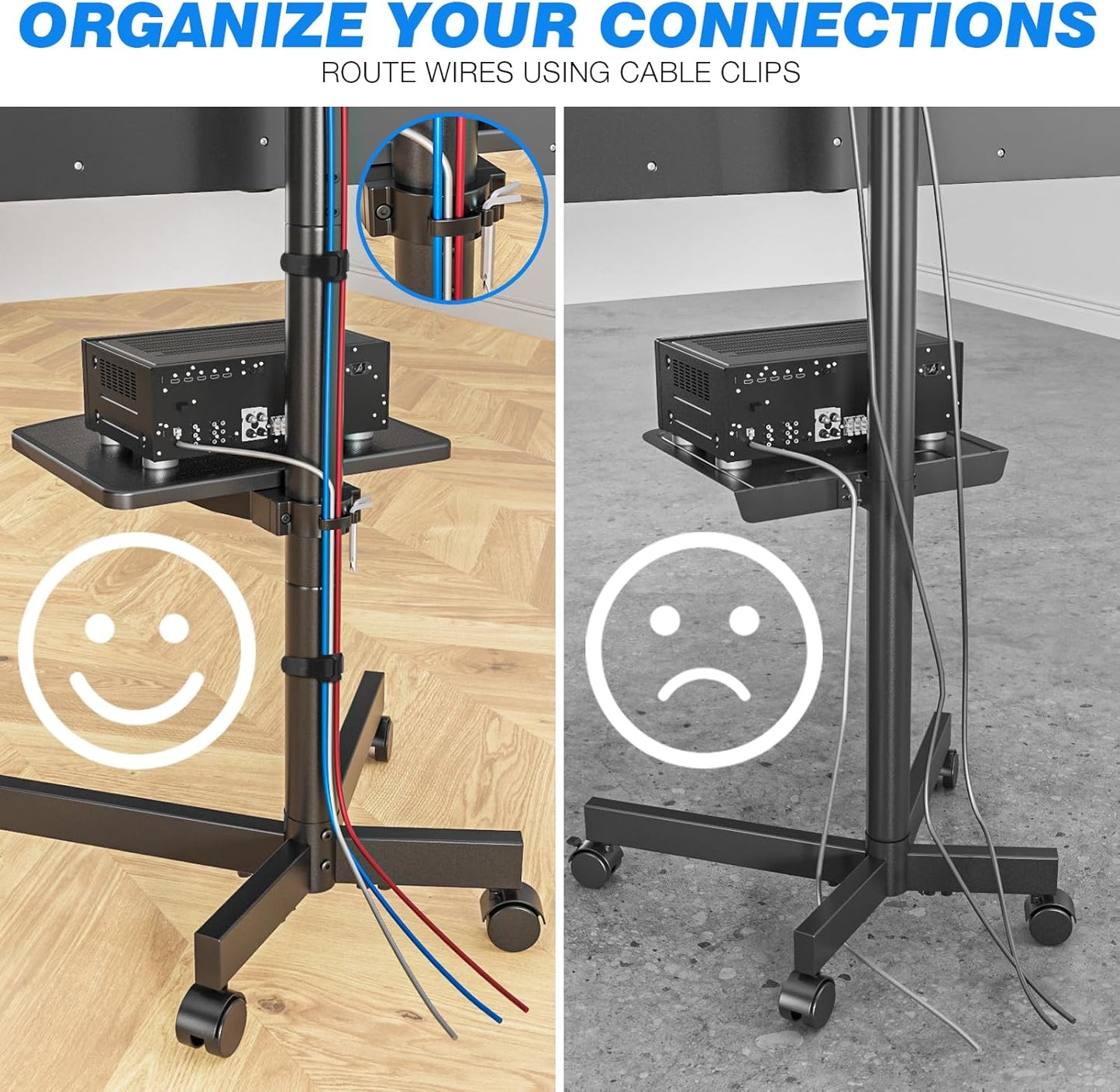 Mobile TV Stand for 23-60 Inch LCD LED Flat/Curved Panel Screen Tvs up to 88 Lbs, Rolling TV Stand with Adjustable Shelf & Tilt, Portable Floor Stand on Wheels for Bedroom, Living Room, Office