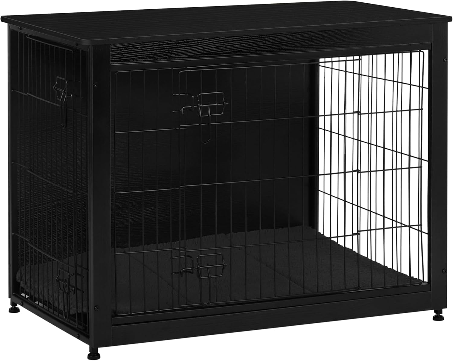 Dog Crate Furniture with Cushion, Wooden Kennel Table with Double Doors, Indoor Dog House, Large Size, 38.5" L, Black