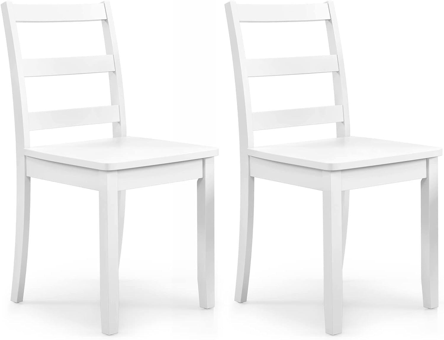 Wood Dining Chairs Set of 2 White - Wooden Armless Kitchen Chairs with Solid Rubber Wood Legs, Non-Slip Foot Pads, Max Load 400 Lbs, Farmhouse Style High Ladder Back Dining Room Chairs