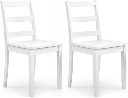 Wood Dining Chairs Set of 2 White - Wooden Armless Kitchen Chairs with Solid Rubber Wood Legs, Non-Slip Foot Pads, Max Load 400 Lbs, Farmhouse Style High Ladder Back Dining Room Chairs