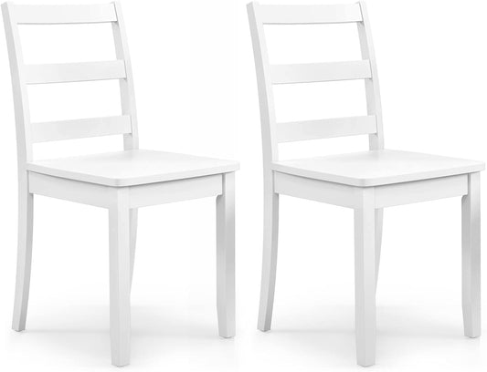 Wood Dining Chairs Set of 2 White - Wooden Armless Kitchen Chairs with Solid Rubber Wood Legs, Non-Slip Foot Pads, Max Load 400 Lbs, Farmhouse Style High Ladder Back Dining Room Chairs