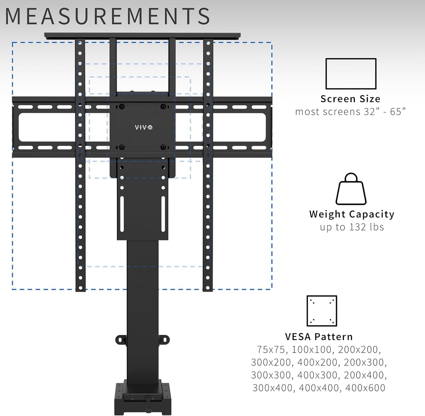 Motorized TV Stand for 32 to 65 Inch Screens, Vertical Lift Television Stand with Remote Control, Compact TV Mount Bracket, MOUNT-E-UP65A