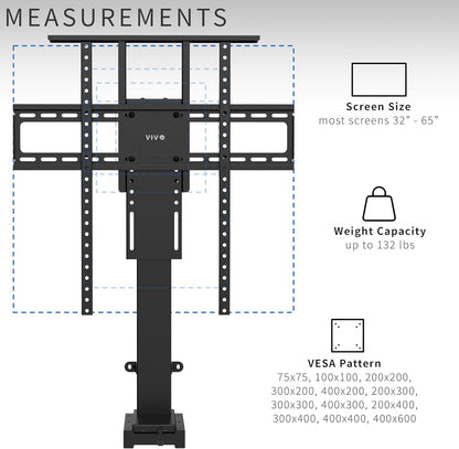 Motorized TV Stand for 32 to 65 Inch Screens, Vertical Lift Television Stand with Remote Control, Compact TV Mount Bracket, MOUNT-E-UP65A