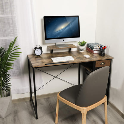 Drafting Table with Storage Shelves & Drawer, 43" Adjustable Art Desk with Monitor Stand for Home Office Computer, Tiltable Draft Drawing Table for Artist, Study, Writing Workstation
