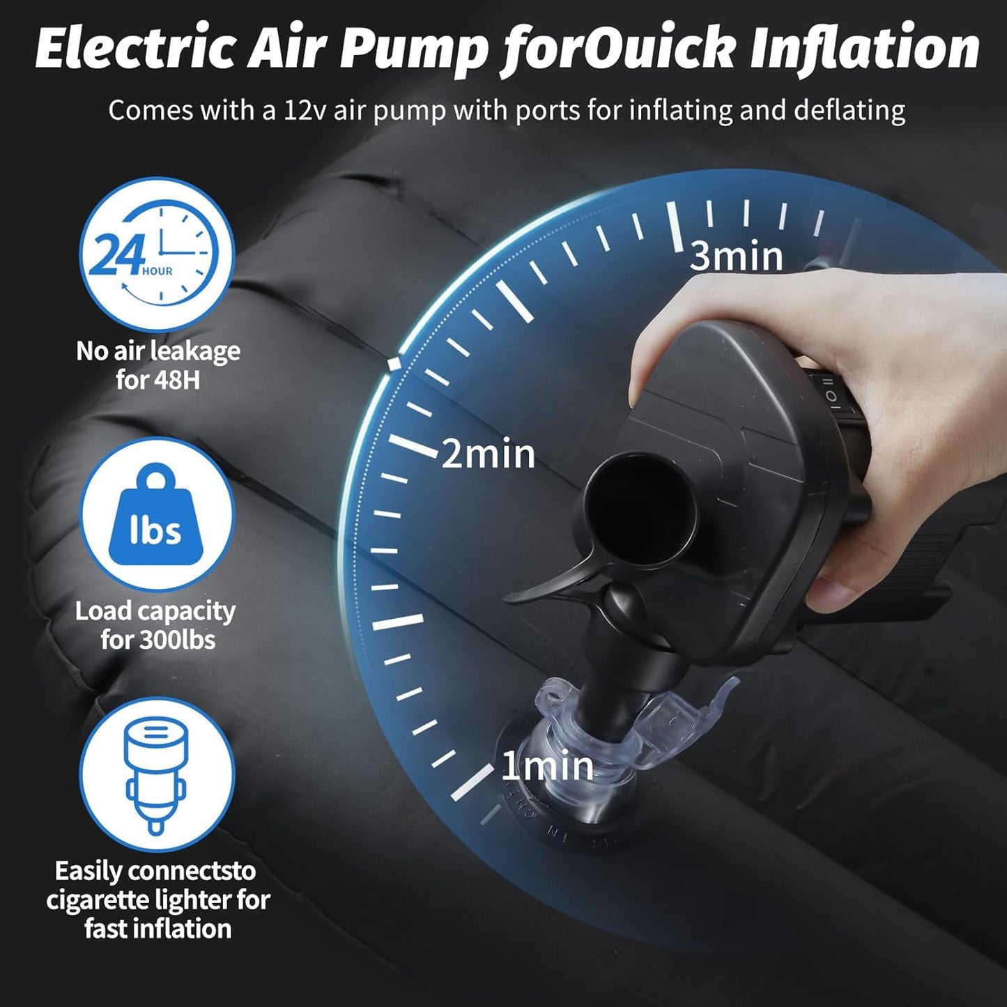Inflatable Car Air Mattress Back Seat Bed with Air Pump,55" (L) X 35" (W) Portable Thickened Car Travel Camping Sleeping Air Mattress Blow up Bed for Mid-Size,Full-Size Car SUV