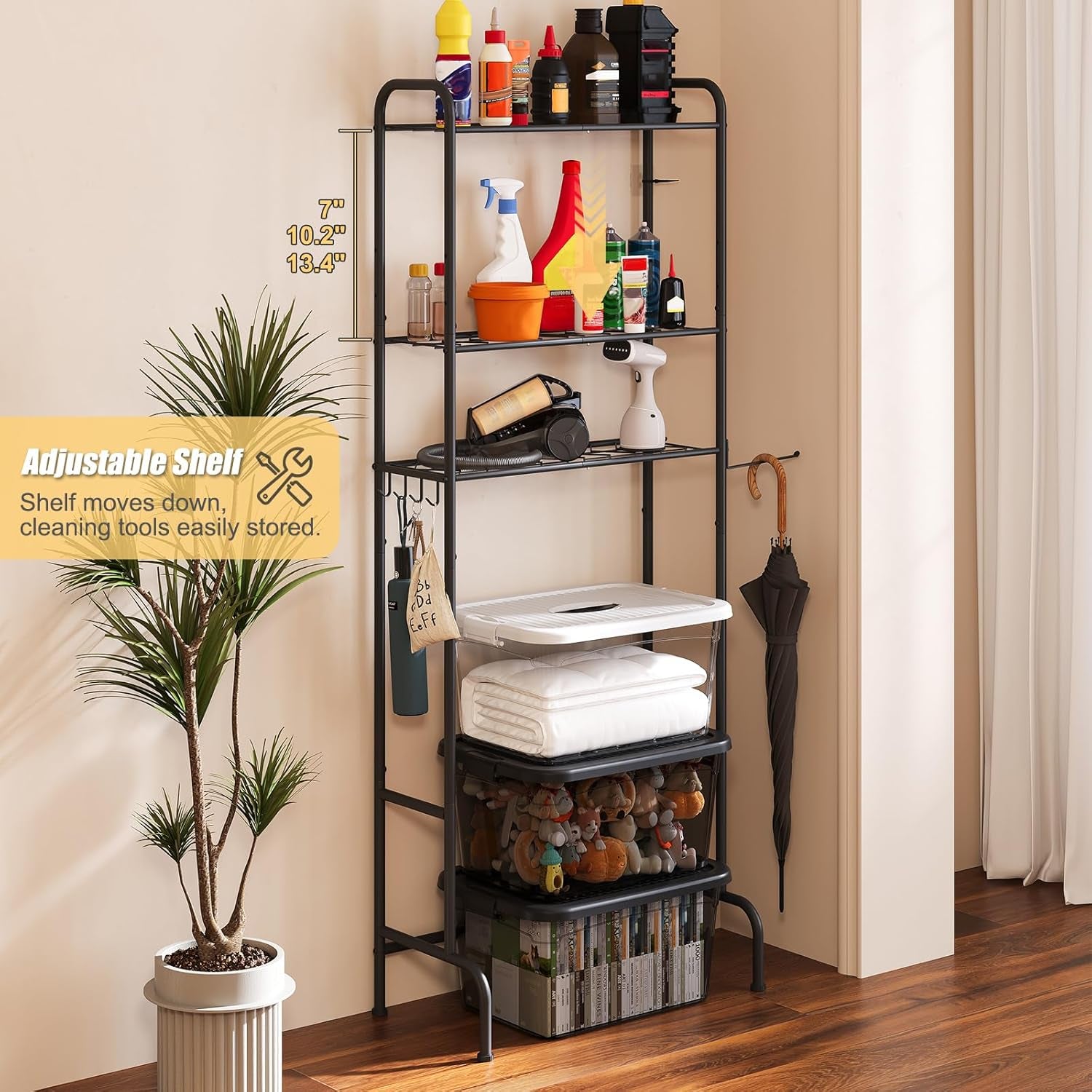 Over the Toilet Storage,3-Tier Heavy Duty Metal Bathroom Organizer, Freestanding Space Saver with Wide Shelves for Towels & Toilet Paper (Black)