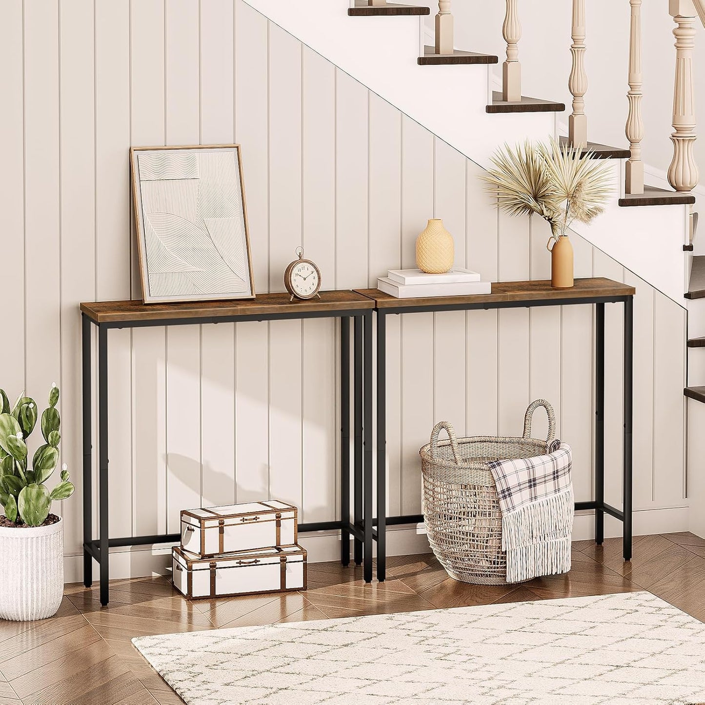 Narrow Console Table, 29.5" Small Entryway Table, Thin Sofa Side Display Table, for Hallway, Bedroom, Living Room, Foyer, Rustic Brown and Black BF75XG01