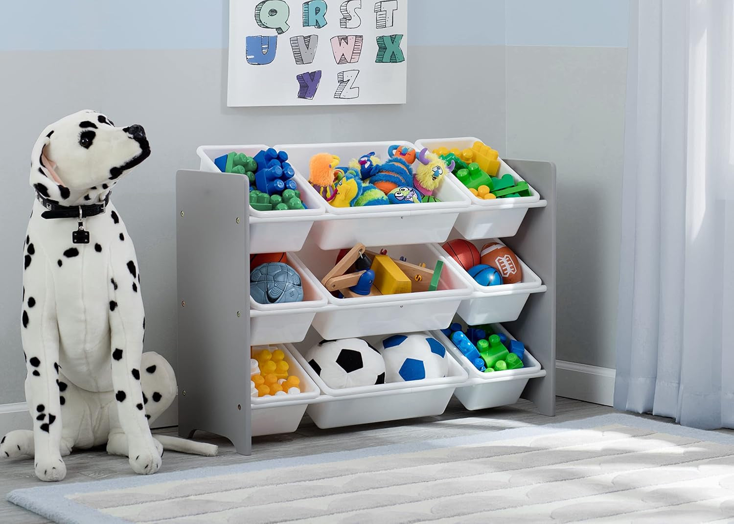 Mysize 9 Bin Plastic Toy Organizer - Greenguard Gold Certified, Grey
