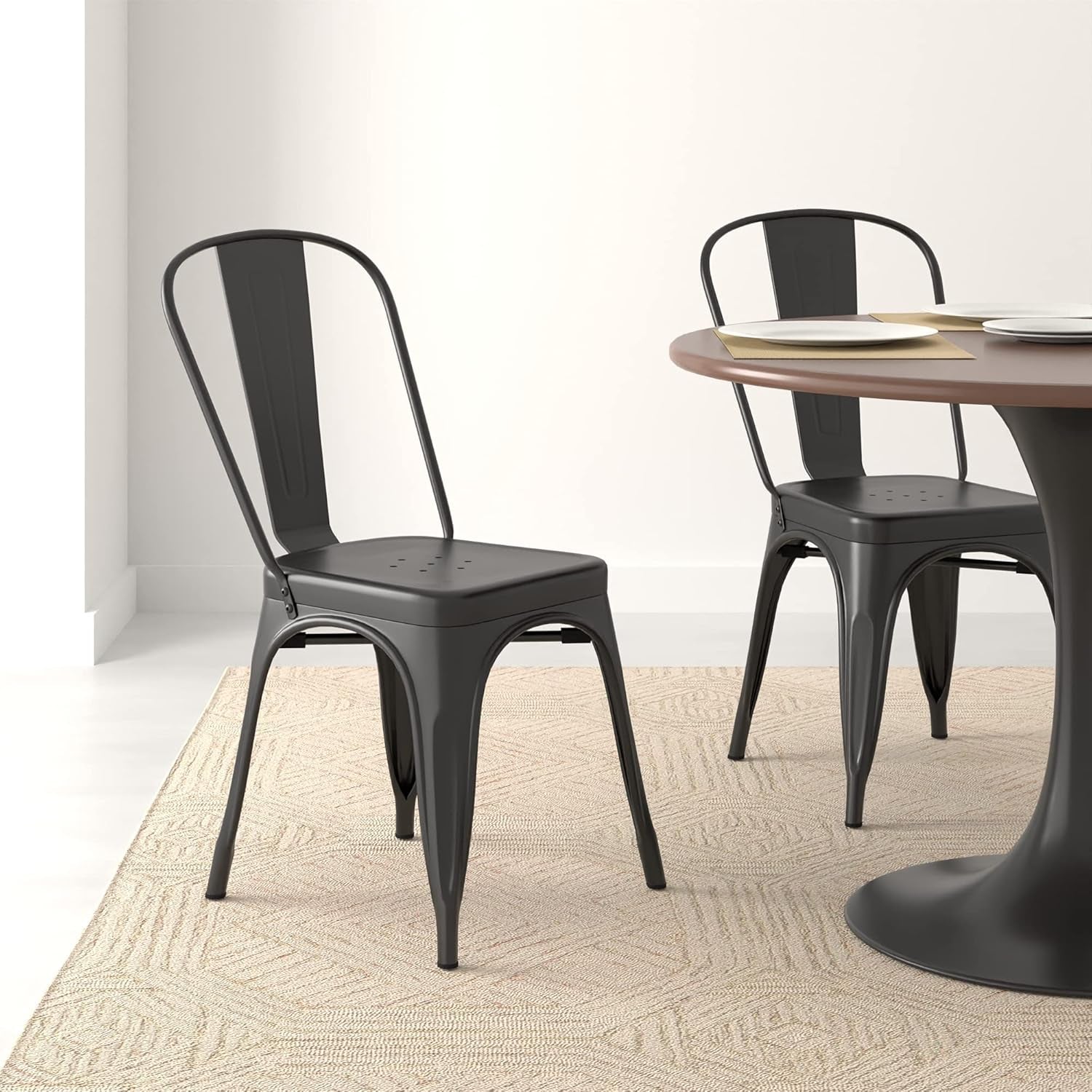 Metal Dining Chairs, Easy to Assemble, Indoor/Outdoor, Stackable, Matte Black, 4-Pack