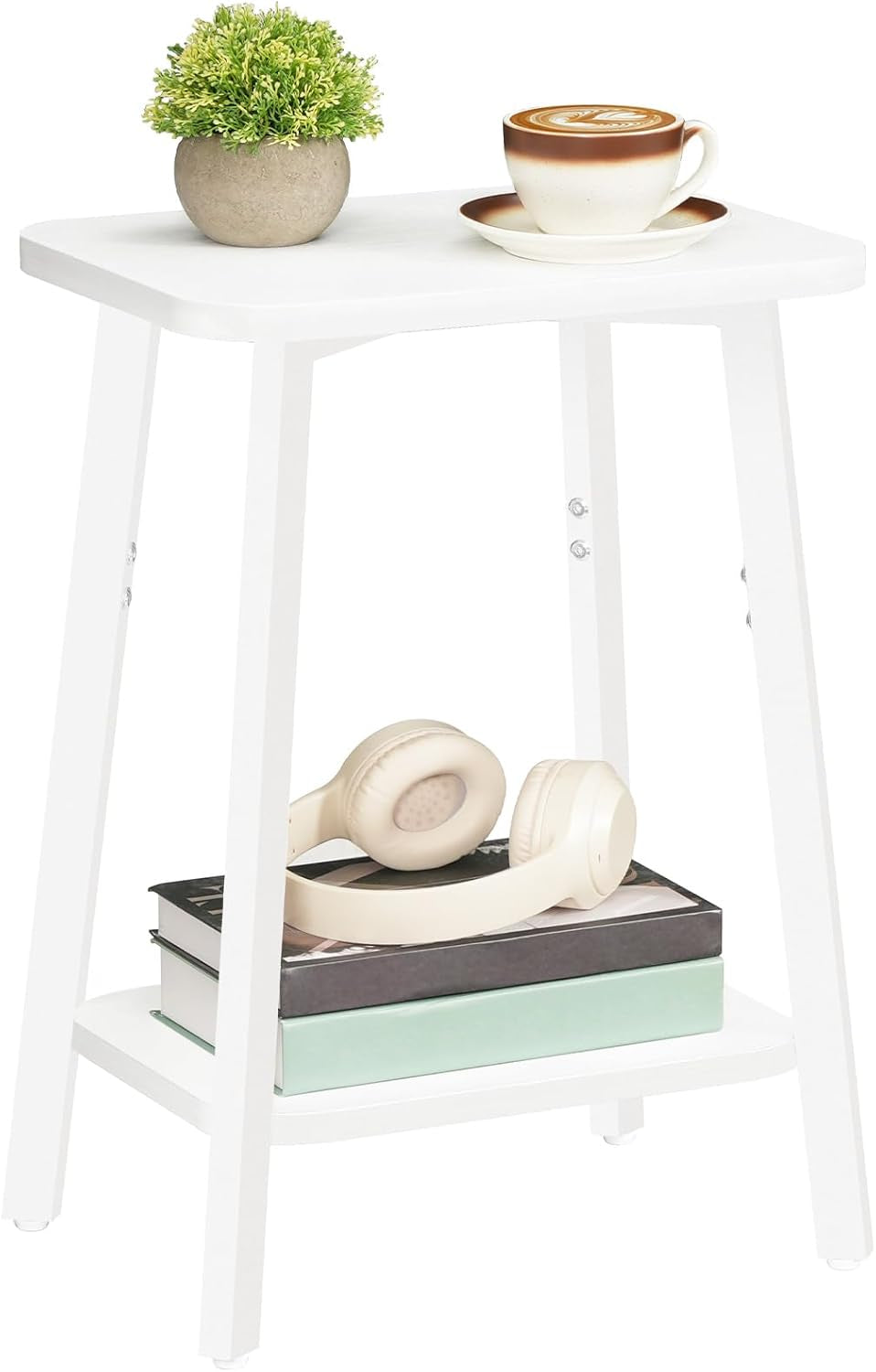 Side Table, Small Rectangular End Table with Storage Shelf, 2-Tier Bedside Table Sofa Couch Table, Nightstand for Small Spaces, Living Room, Bedroom, White ETWT4701