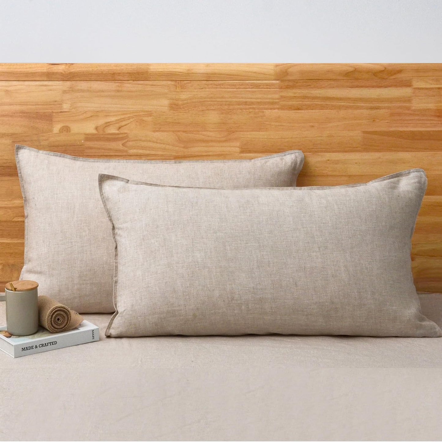 100% French Linen Pillow Cases King Size Set of 2, Luxury Washed Flax Pillow Covers with Zipper Closure - Breathable & Cooling for Hot Sleepers,20X36 Inches, Natural Linen