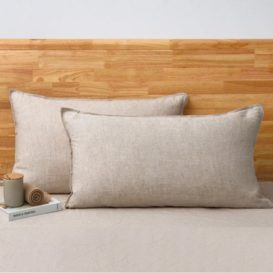 100% French Linen Pillow Cases King Size Set of 2, Luxury Washed Flax Pillow Covers with Zipper Closure - Breathable & Cooling for Hot Sleepers,20X36 Inches, Natural Linen