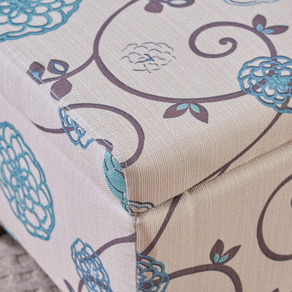 Breanna Fabric Storage Ottoman, White and Blue Floral