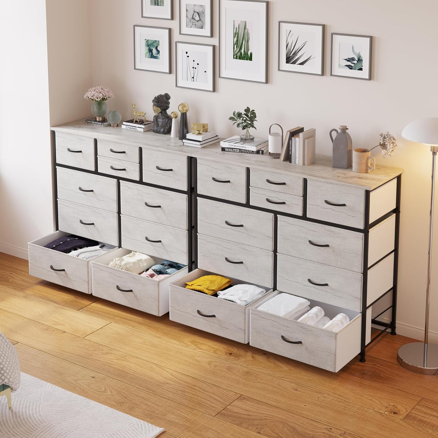 10-Drawer Dresser, Fabric Storage Dresser Drawers for Bedroom, Hallway, Nursery, Closets, Steel Frame, Wood Top, Easy Pull Handle (Greige)