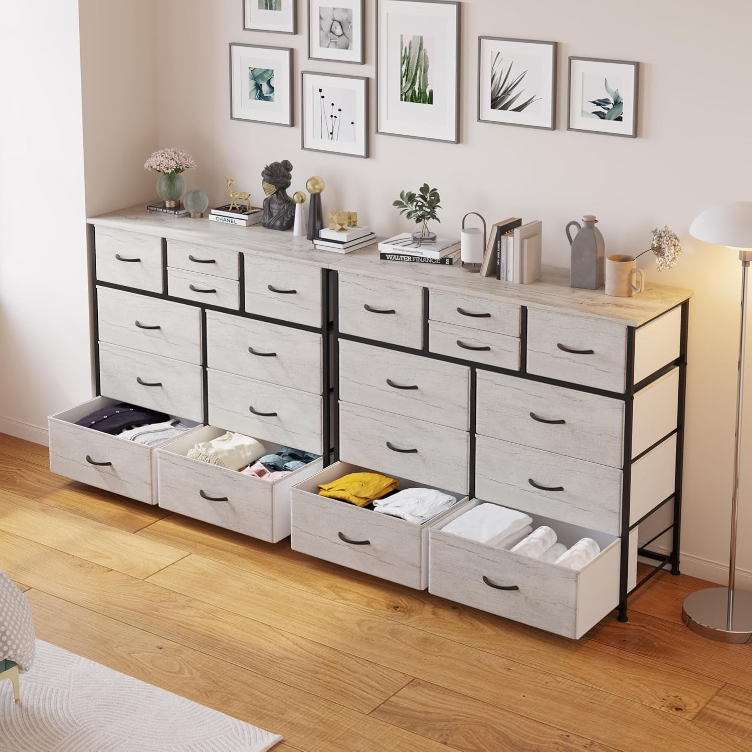 10-Drawer Dresser, Fabric Storage Dresser Drawers for Bedroom, Hallway, Nursery, Closets, Steel Frame, Wood Top, Easy Pull Handle (Greige)