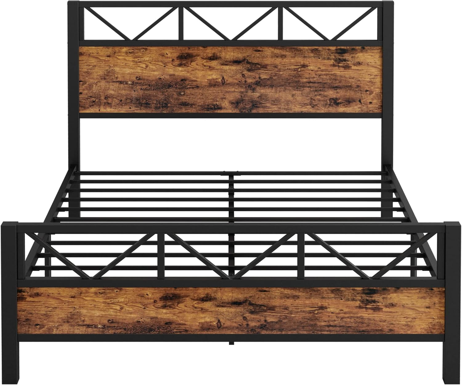 Queen Bed Frame, Tall Industrial Headboard 51.2 ", Platform Bed Frame with Strong Metal Support, Solid and Stable, Noise Free, No Box Spring Needed, Easy Assembly, Vintage Brown