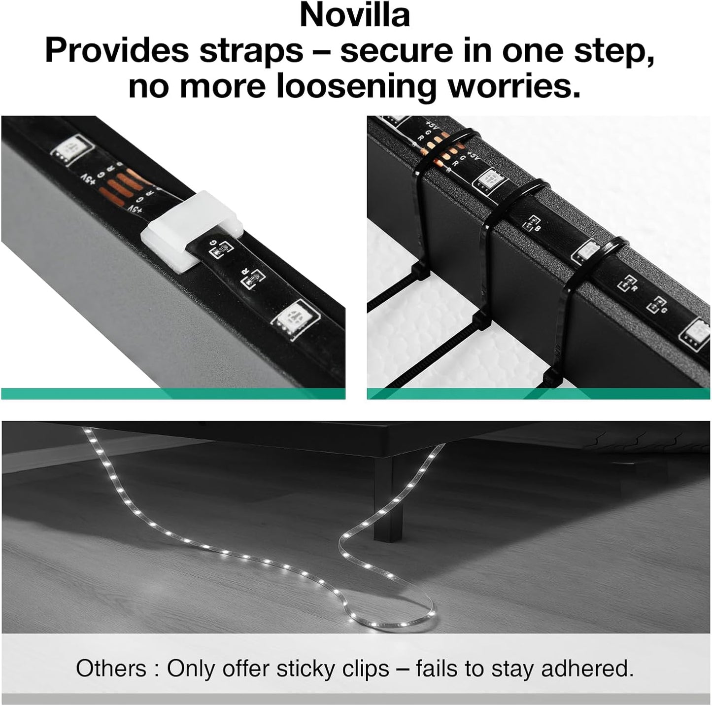 Floating Bed Frame with LED Lights, Modern Platform Queen Bed Frame with Mattress Slide Stopper, Easy Assembly, No Box Spring Needed, Noise Free