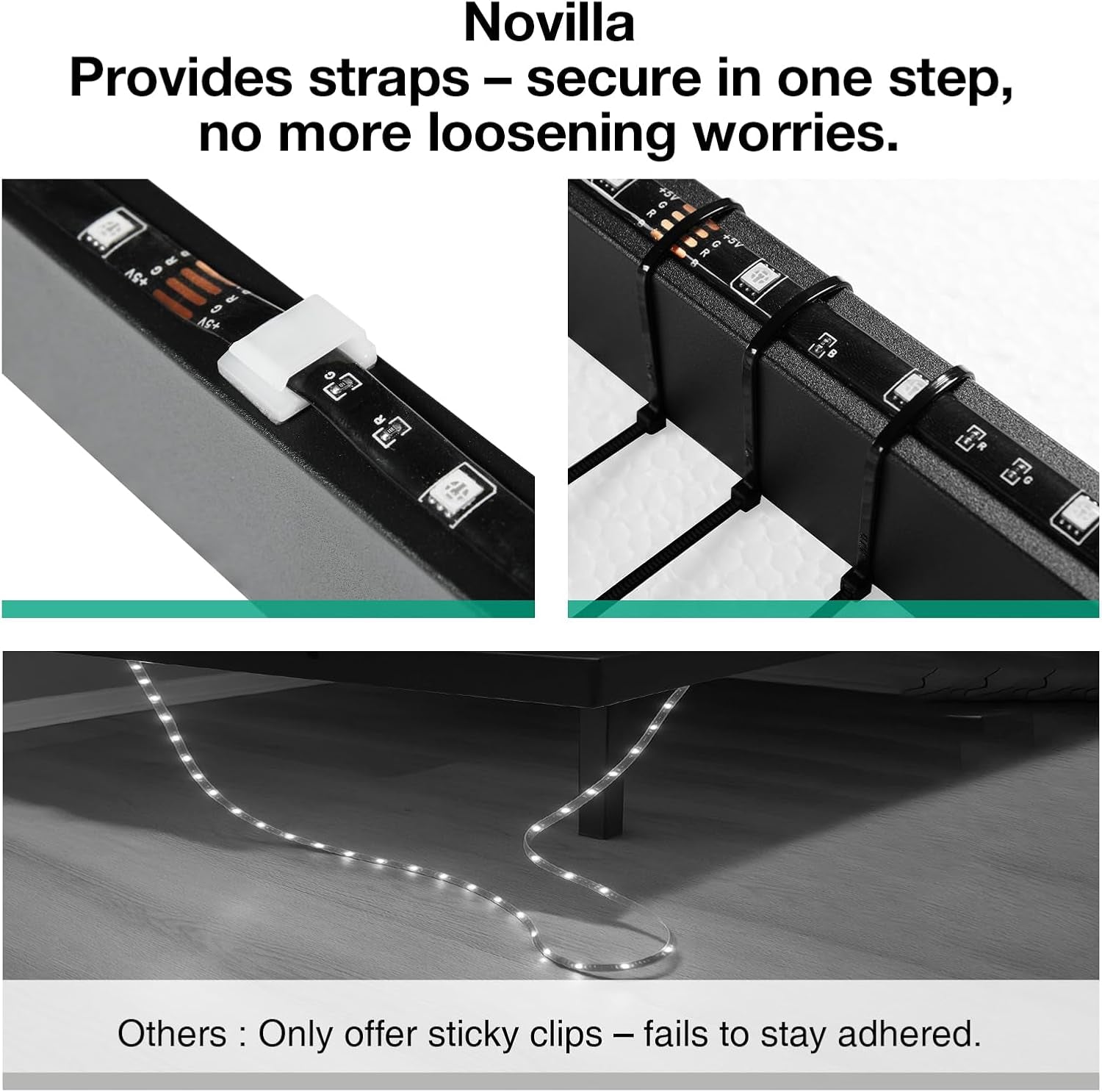 Floating Bed Frame with LED Lights, Modern Platform Queen Bed Frame with Mattress Slide Stopper, Easy Assembly, No Box Spring Needed, Noise Free