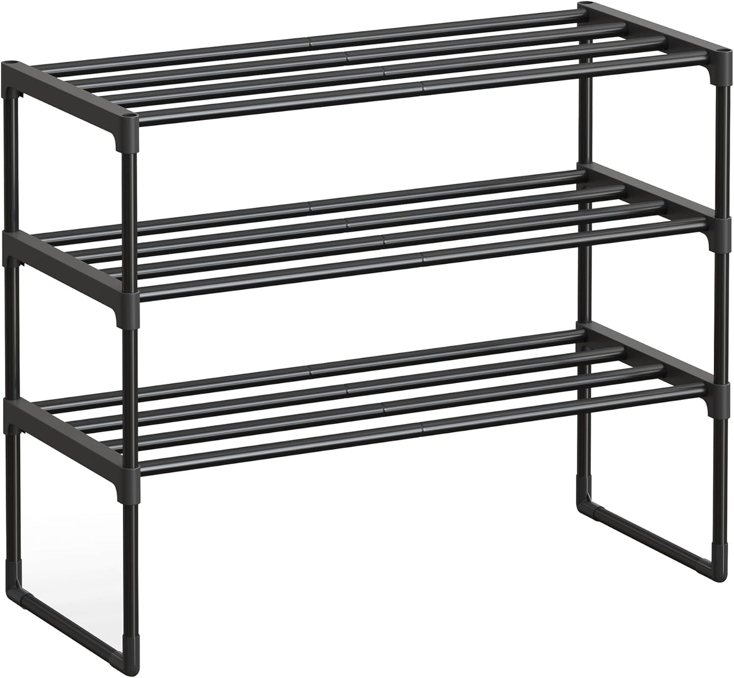 Shoe Rack, 2-Tier Shoe Organizer, Metal Storage Shelf, Upright or Upside Down, for 6-9 Pairs, Stackable, for Entryway, 11.8 X 26.8 X 13.2 Inches, Black ULSA202B01