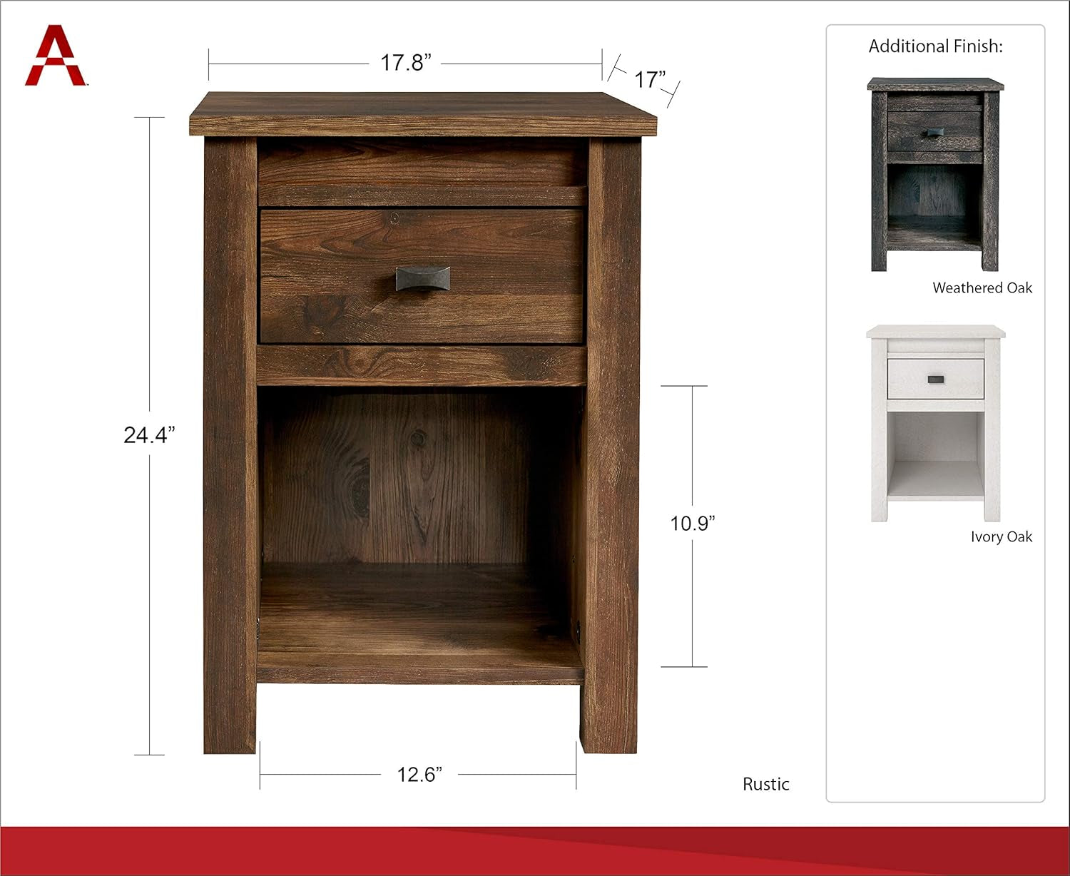 Farmington Country Style Nightstand with Barn Door Design, Concealed Drawer and Open Cubby, Textured Weathered Medium Brown Finish
