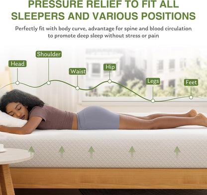 EGOHOME Full Size Memory Foam Mattress, 8 Inch Bed Mattress in a Box with Cooling Green Tea Gel, Pressure Relief with Medium Firm Support, Certipur-Us Certified, 75''L X 54''W, ‎37.3 Pounds White