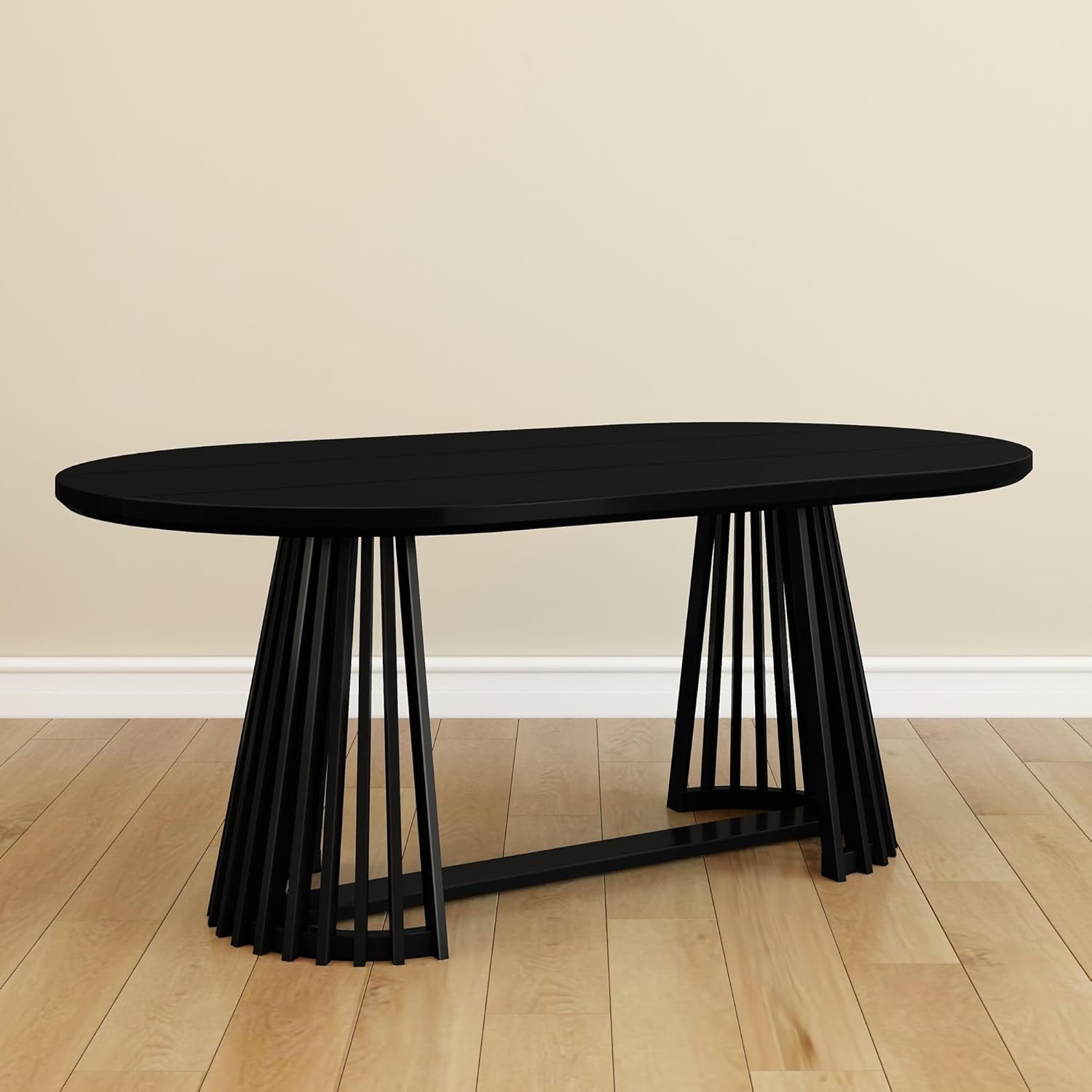 Lido Oval Dining Table, 72", round Wooden Minimalist Kitchen Table Fits 4 to 6, Black