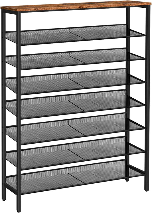 Shoe Rack for Entryway, 8-Tier Shoe Shelf, Large Capacity Shoe Storage Organizer for 32-40 Pairs of Shoes, Front Door Entrance, Hallway, Closet, Space Saver, Rustic Brown and Black BF118XJ01