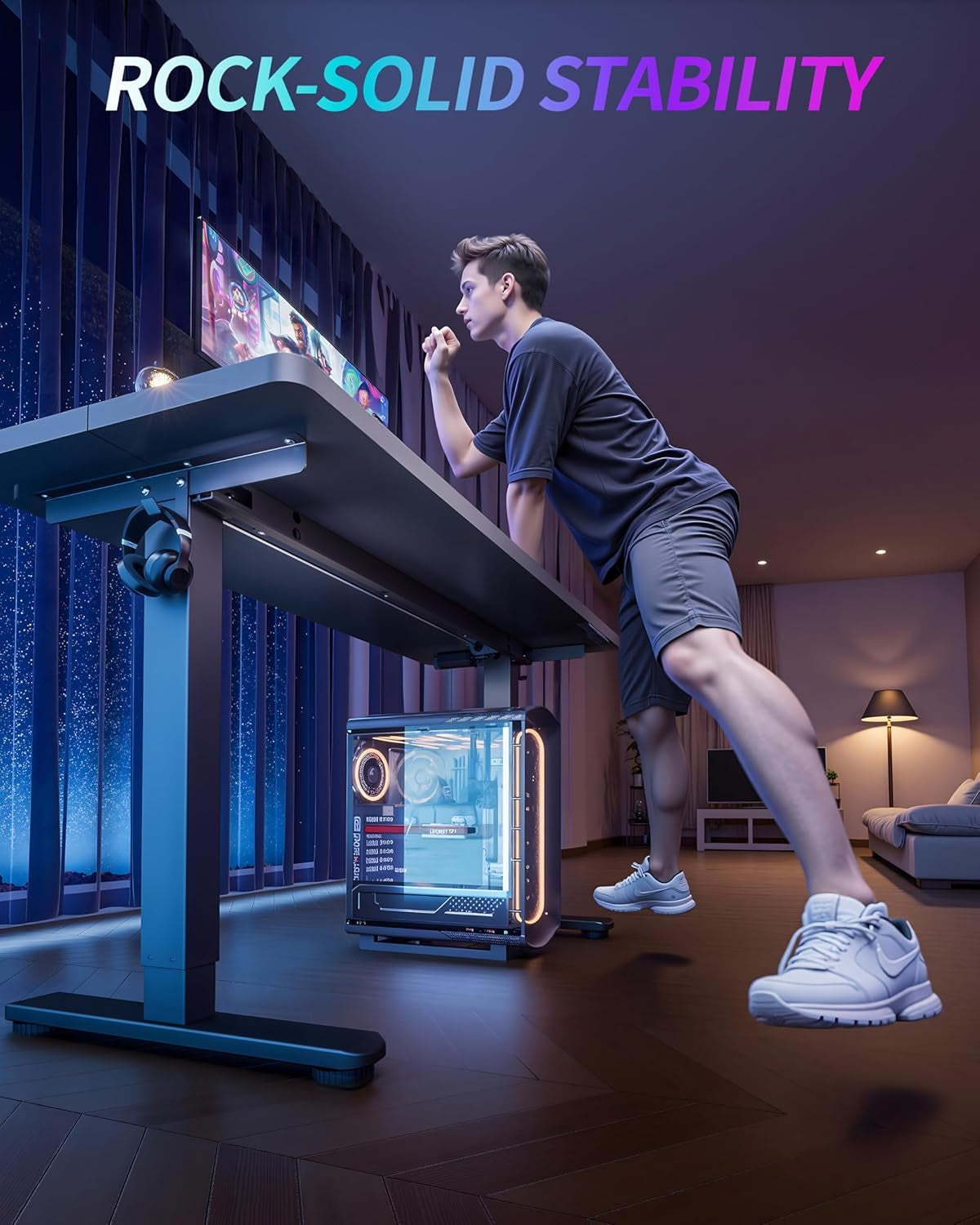 Electric Standing Desk, 55" X 24" Height Adjustable Desk, Rustic Brown Sit to Stand Desk Memory Gaming Computer Workstation for Home Office