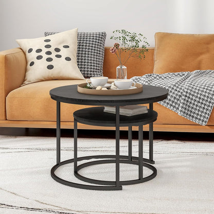 round Coffee Table,Nesting Coffee Table Set of 2,Center Tables for Living Room,Office, Home Small Space,Stacking Side Tables,Sturdy and Easy Assembly,Wood Desktop,Black,Large