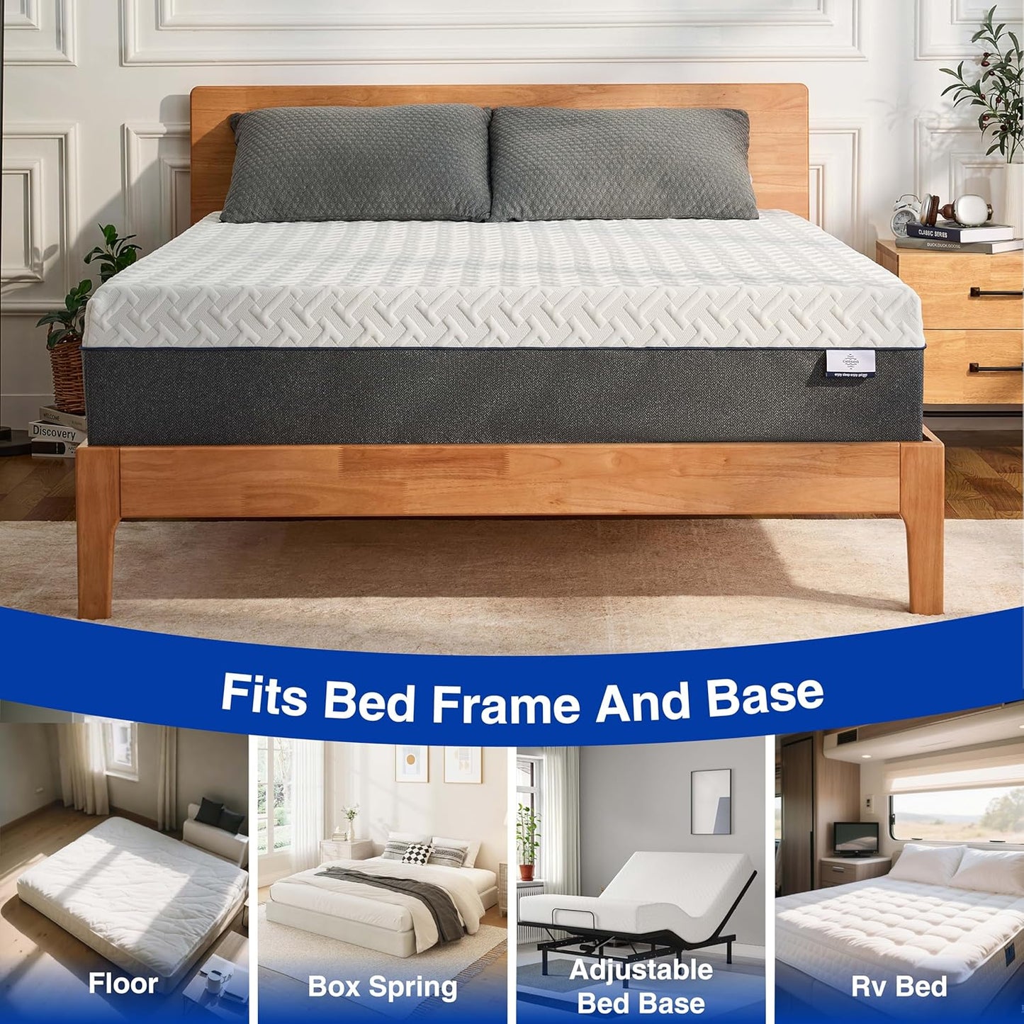 Queen Memory Foam Mattress, 12 Inch Queen Size Mattress in a Box, Green Tea Gel Infused Foam for Pressure Relief and Cool Sleep, Foam Made in USA, Certipur-Us Certified, Medium Firm