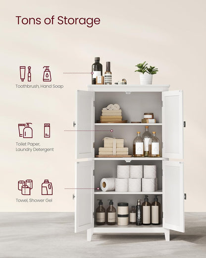 Floor Storage Cabinet, Freestanding Storage Unit with 4 Doors, Adjustable Shelves, 11.8 X 23.6 X 43.3 Inches, for Entryway, Bathroom, White UBBC552P31
