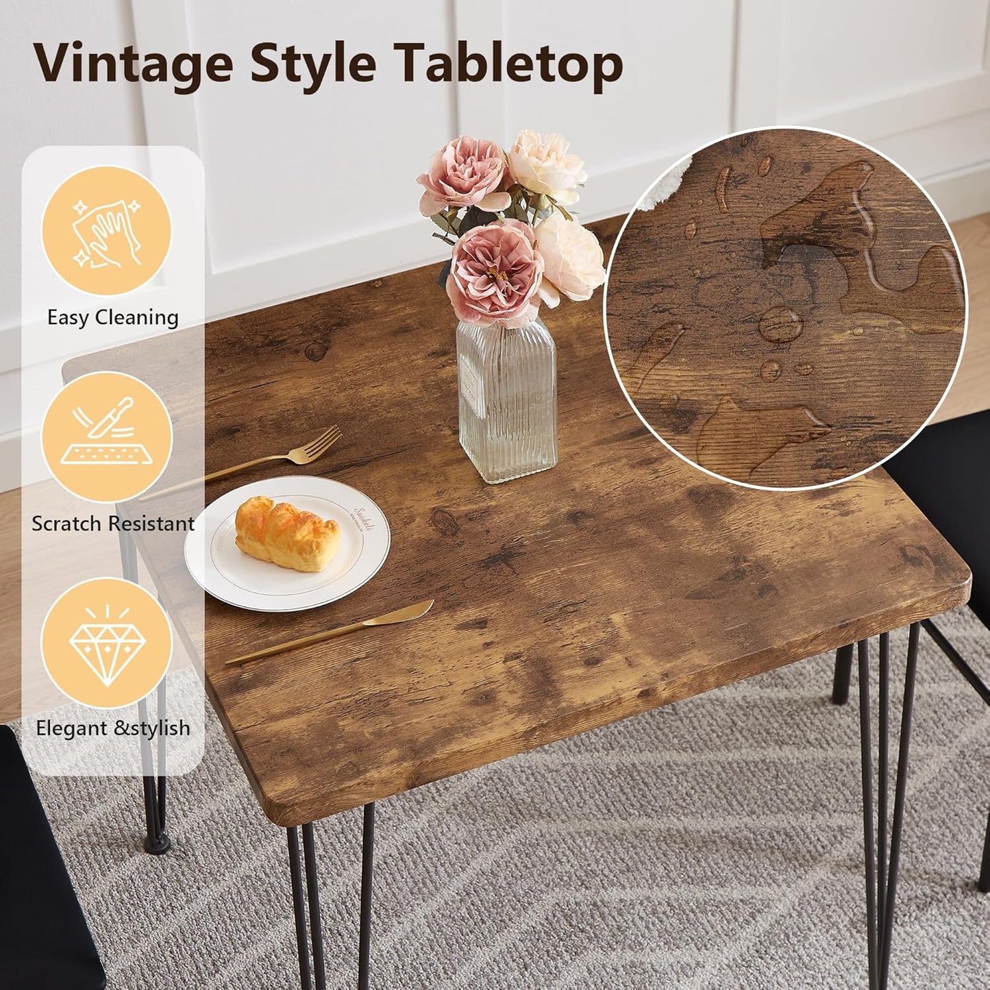 Kitchen Dining Room Table Set with 2 Chairs for Small Space, Apartment,Metal Steel Frame
