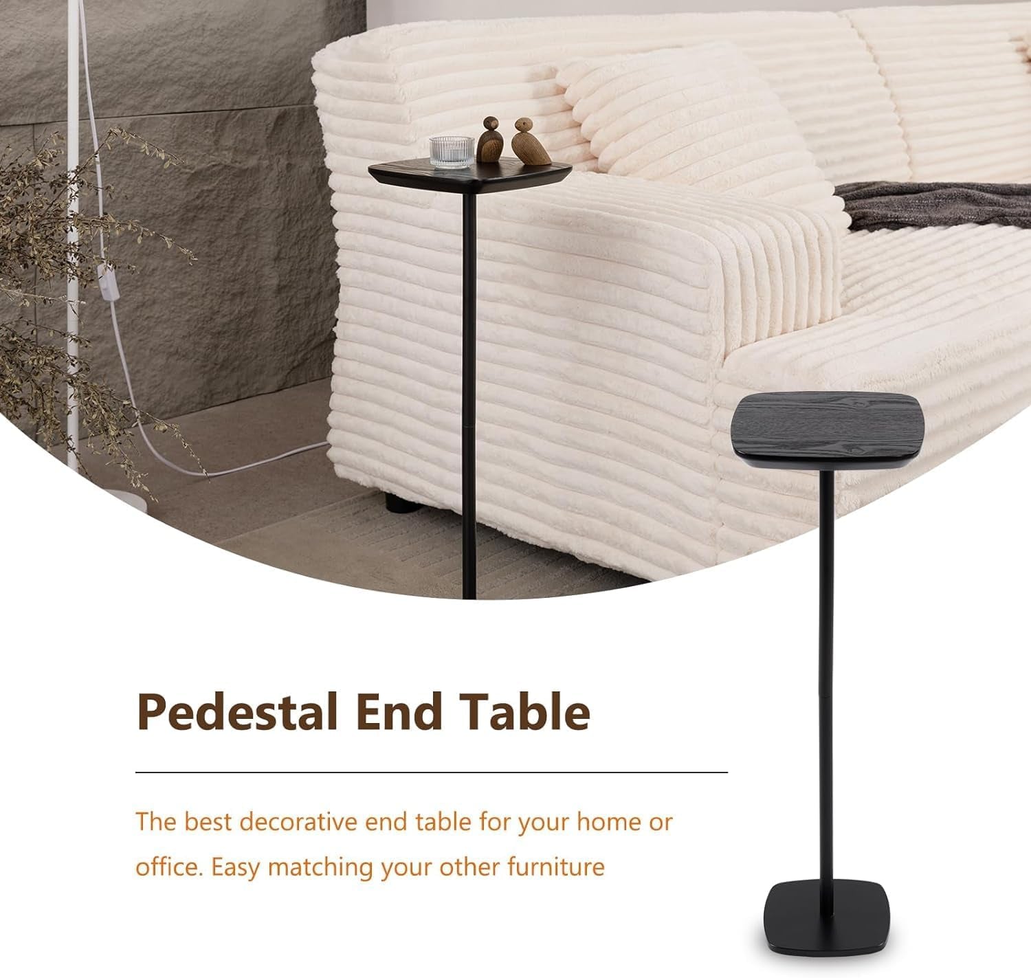 Pedestal Side Table, Small Drink Tables Pedestal Stand, Black Square Mini End Table, Cocktail Martini Coffee Tables, Tiny Side Table for Living Room,Small Spaces,Sofa,Couch