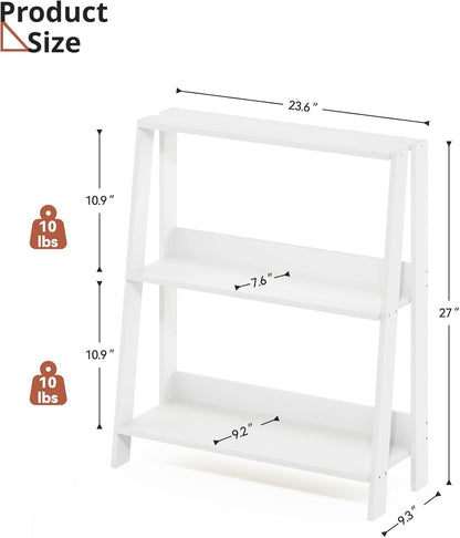 3-Tier Ladder Bookshelf, Bathroom Shelf Freestanding, Small Bookshelf with Storage, Display Stand for Home Office, Living Room, Kitchen, Bedroom, Bathroom, White