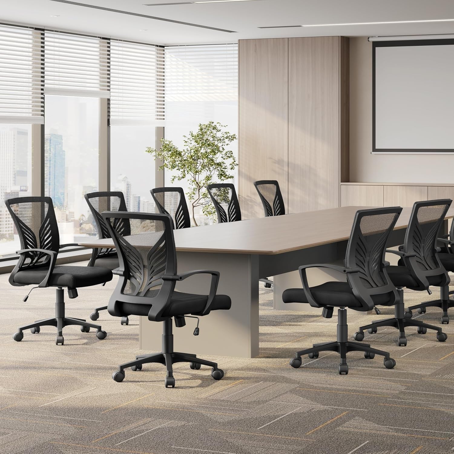 Mesh Office Chair Desk Computer Chair Ergonomic Mid Back with Lumbar Support Adjustable Height for Home Office, Black