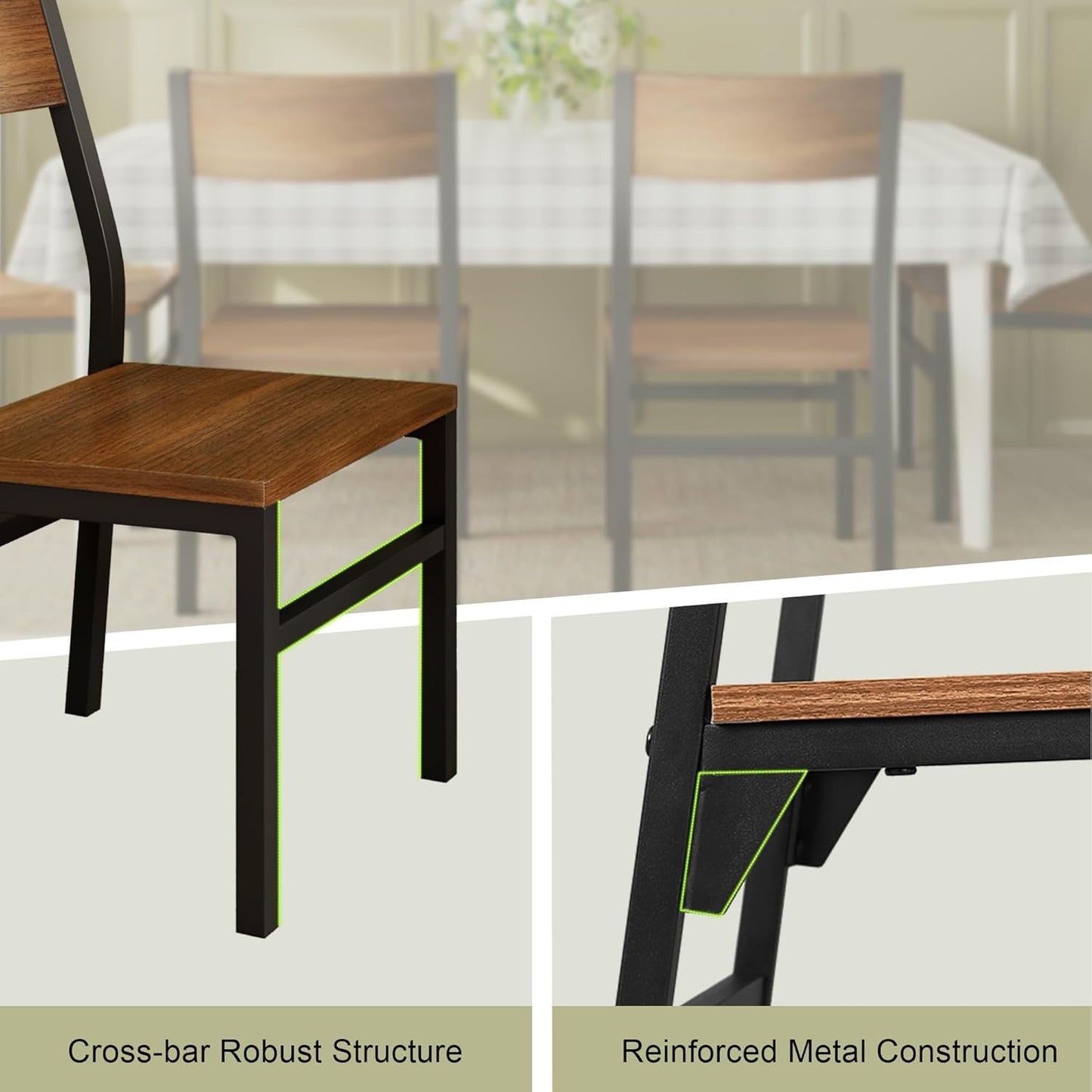 Dining Chairs Set of 6, Modern Kitchen Chairs with Ergonomic Backrest, MDF Board and Metal Legs, Dinner Chairs for Dining Room, Kitchen and Living Room, Walnut