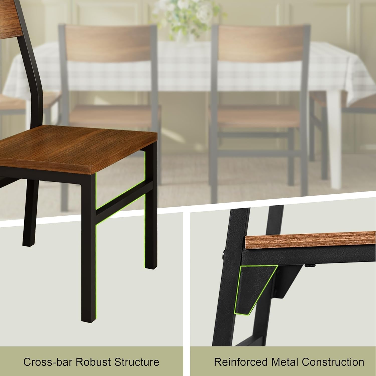 Dining Chairs Set of 6, Modern Kitchen Chairs with Ergonomic Backrest, MDF Board and Metal Legs, Dinner Chairs for Dining Room, Kitchen and Living Room, Walnut