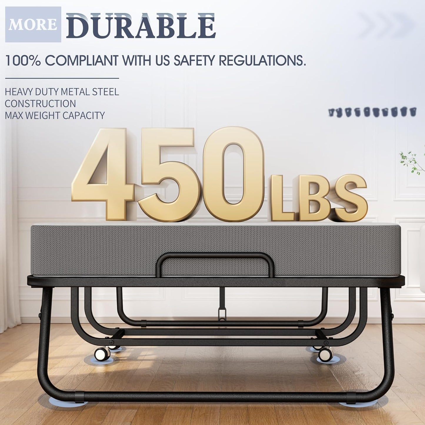 Folding Bed with Mattress, 75" X 31" - 5" Thick Memory Foam Mattress, Cot Size Portable Beds for Adults, Metal Bed Frame on Wheels for Guest, Space Saving Roll Away Beds for Easy Storage