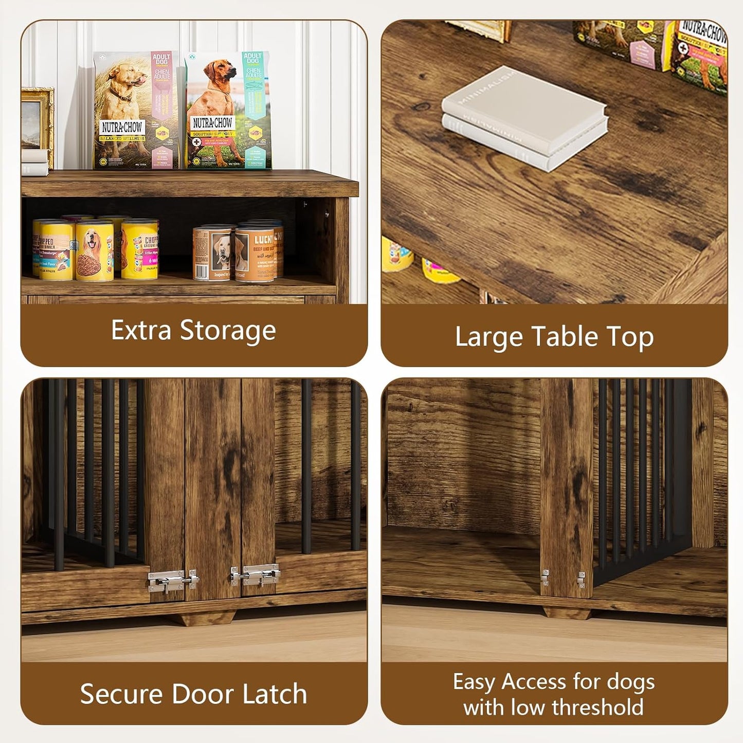 72'' Dog Crate Furniture for 2 Dogs, Wooden Dog Cage with Storage Compartment, Indoor Dog Kennel with 4 Doors for Large/Medium Dogs, White