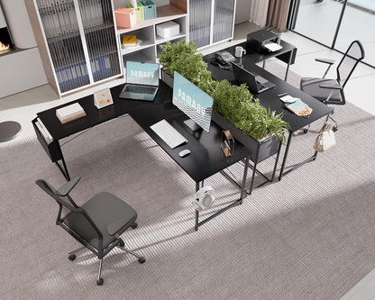 64.5 Inch Reversible L Shaped Gaming Desk Large Corner Computer Desk with Storage Bag Home Office Table for Writing Study Black