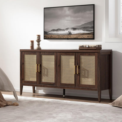 TV Stands for Living Room-Entertainment Center with Storage for Bedroom-Mid Century Modern Television Stands with 4 Doors 59" Media Console TV Cabinet Credenza for 45 50 55 60 65 Inch Tvs