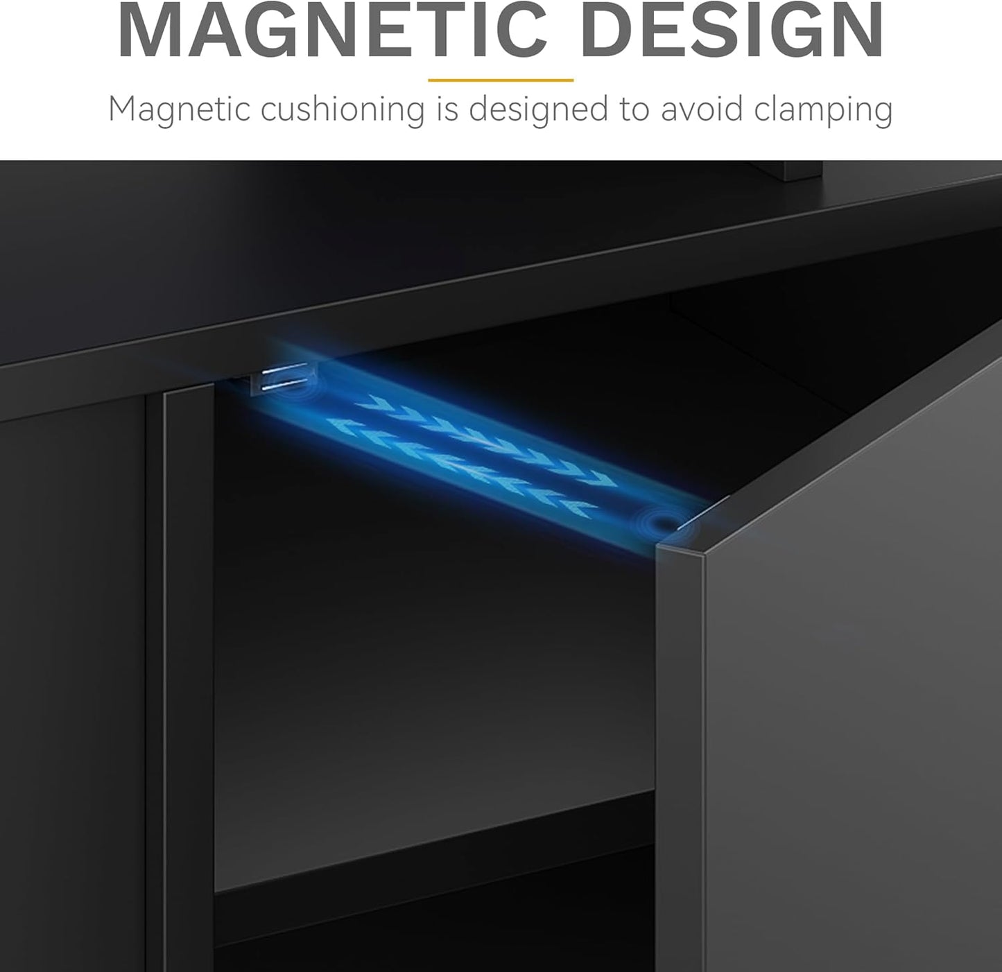 Modern TV Stand for 65/75 Inch Tvs, Entertainment Center with LED Lights, TV Shelf with Storage Cabinets & Movable Partition, TV Console for Living Room, Black