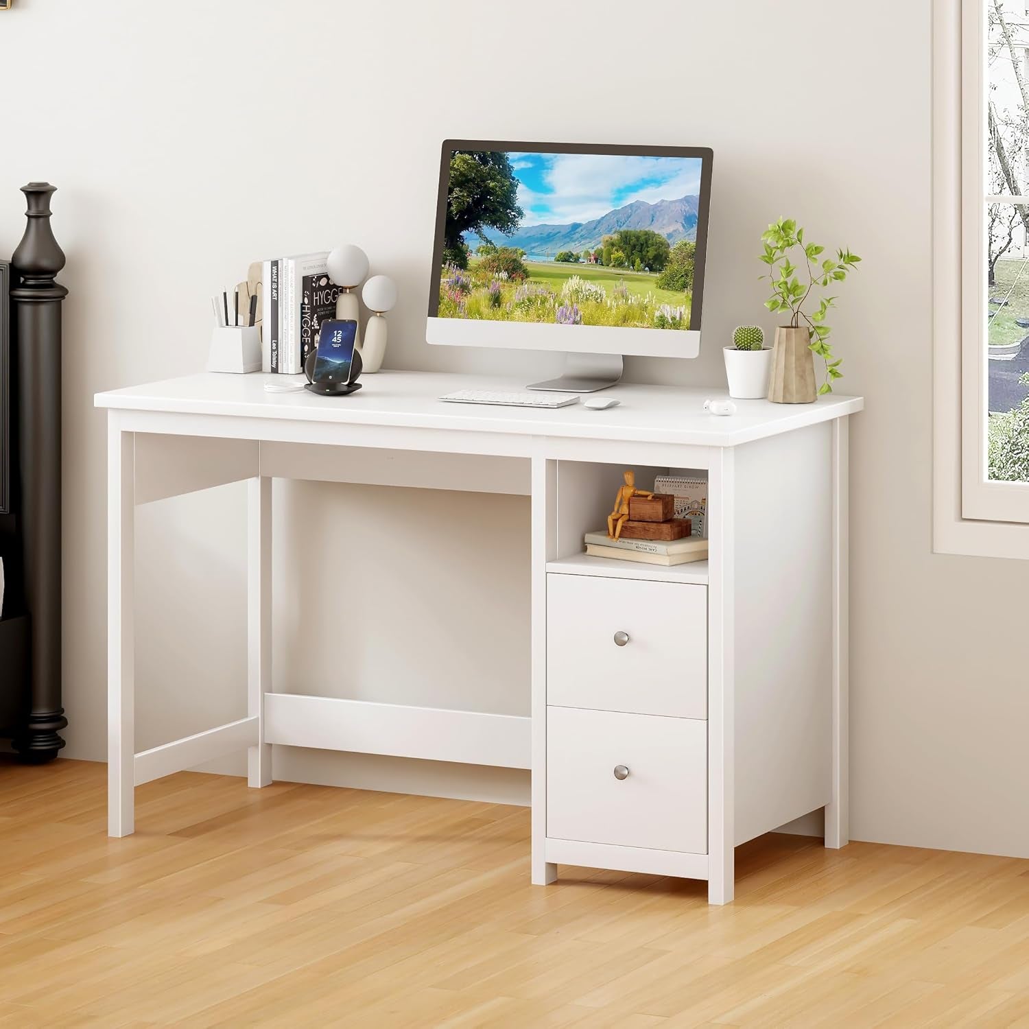 White Desk with Drawers,Modern Small Computer Desk for Home Office, Makeup Vanity Desk Dressing Table for Bedroom,Filing Cabinet Writing Table PC Desks for Study (White, 39.3")