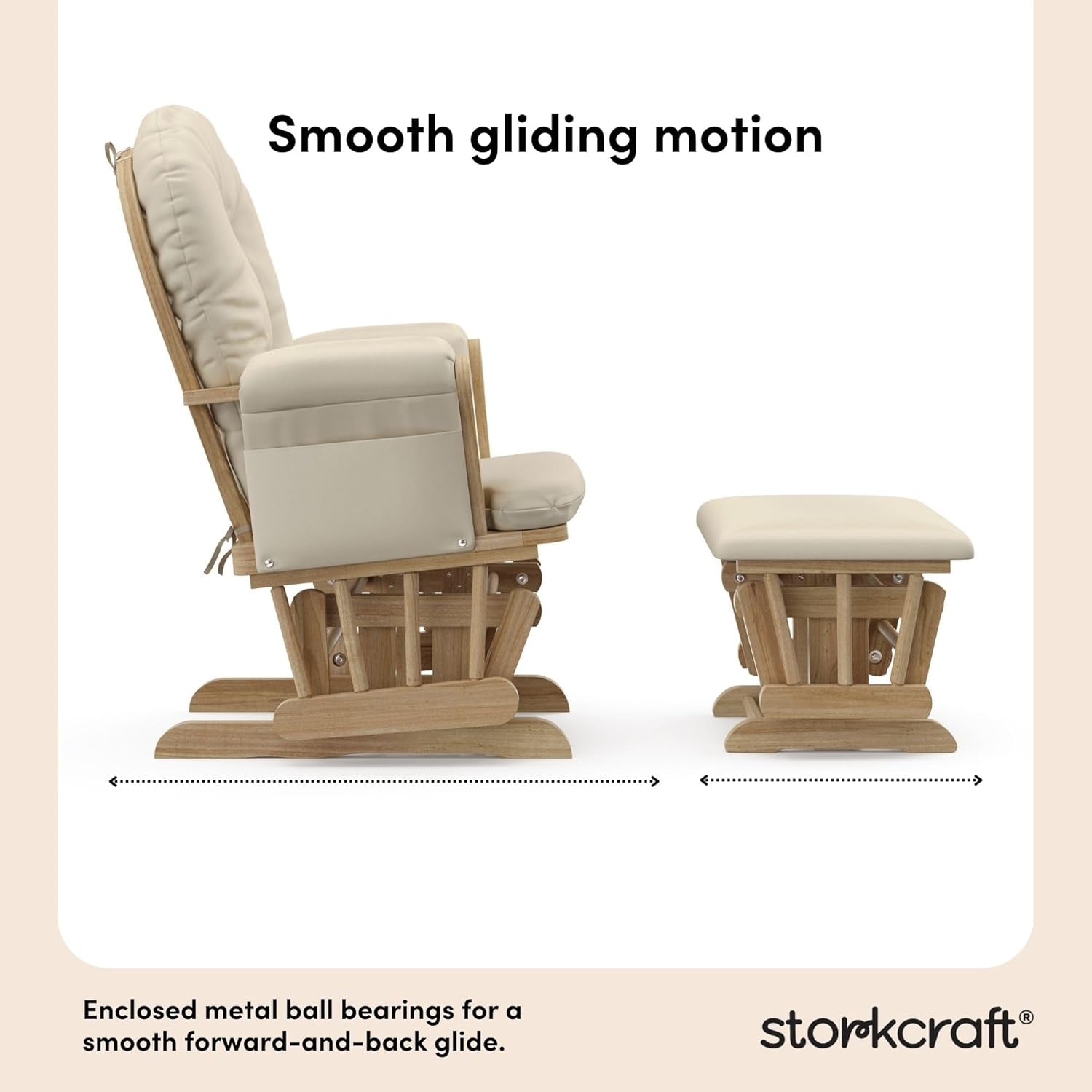 Premium Hoop Glider & Ottoman (Natural/Beige) — GREENGUARD Gold Certified Nursery Glider, Solid Wood Craftsmanship, Smooth-Gliding Nursery Chair and Ottoman, Award-Winning