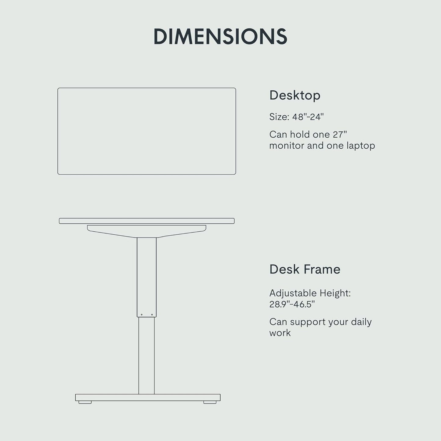 EN1 One-Piece Standing Desk, 48"X24" Seamless Desktop Electric Height Adjustable for Home Office, Study Rooms & Multi-Device Workstations, Black