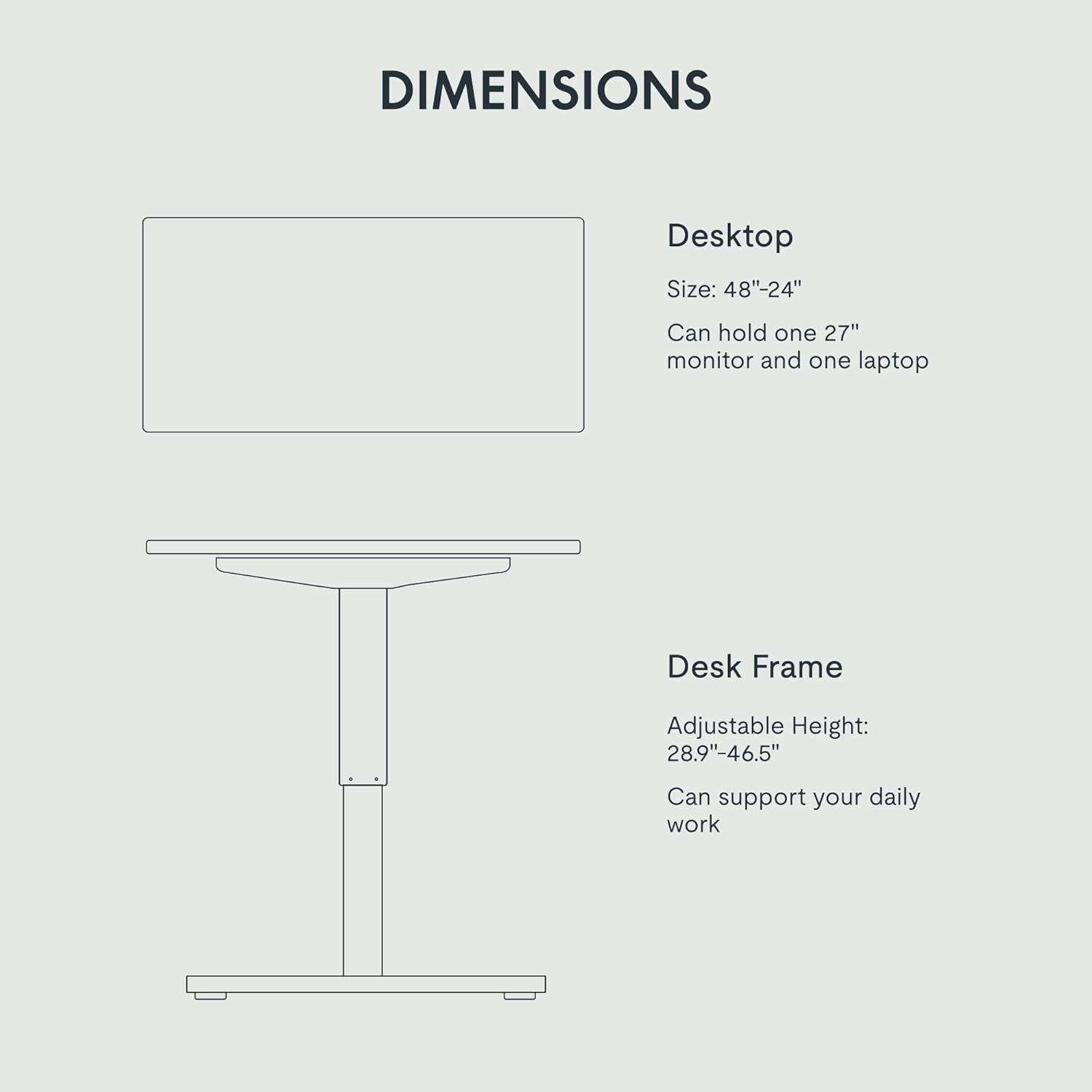 EN1 One-Piece Standing Desk, 48"X24" Seamless Desktop Electric Height Adjustable for Home Office, Study Rooms & Multi-Device Workstations, Black
